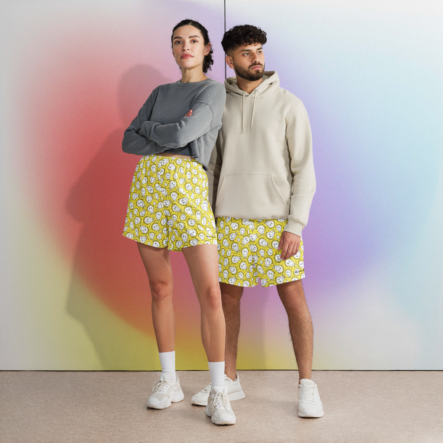 "HAPPY MOOD" Moody Shorts - yellow&white
