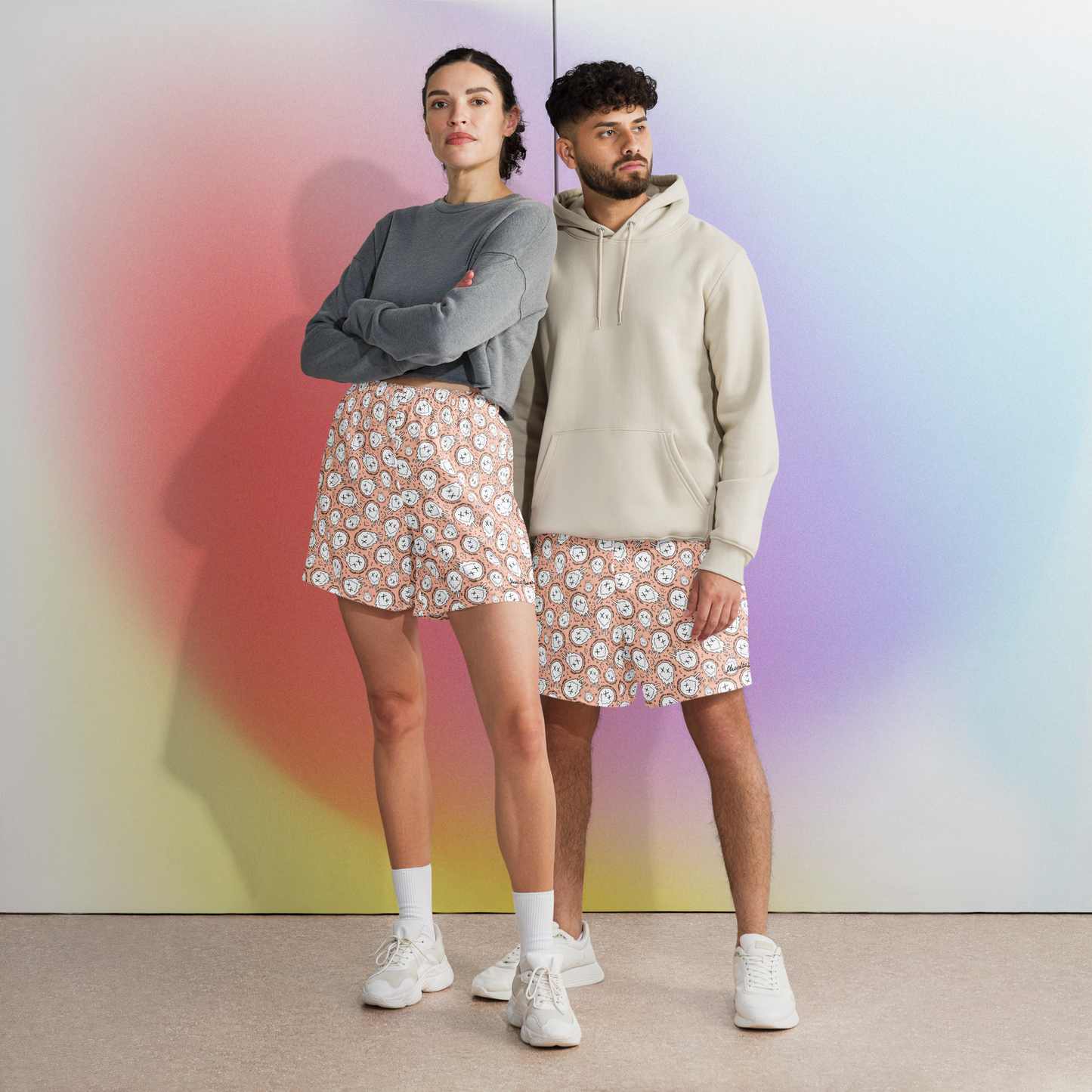 "HAPPY MOOD" Moody Shorts - peach&white
