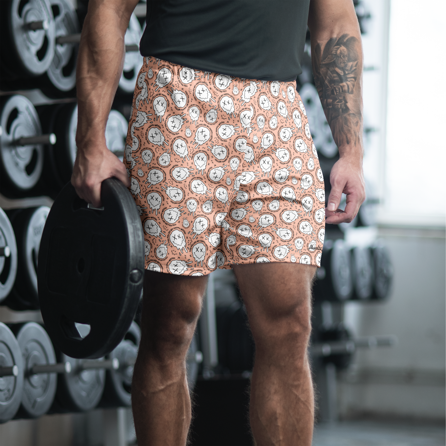 "HAPPY MOOD" Moody Shorts - peach&white