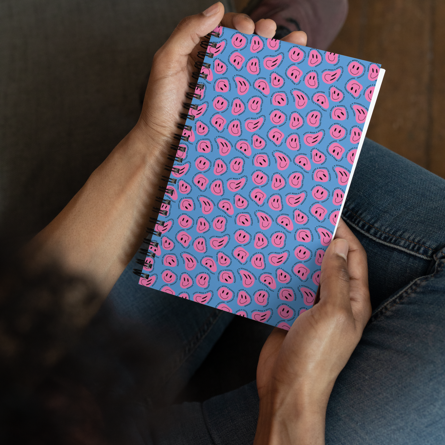 "HAPPY MOOD" Notizblock - blue/pink